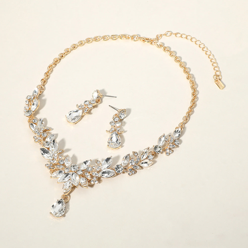 Teardrop Stone Cluster Pointed Marquise Stone Cluster Embellished Evening Necklace