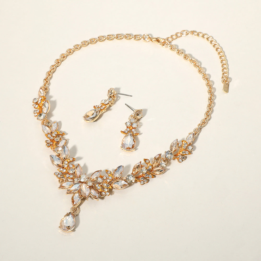 Teardrop Stone Cluster Pointed Marquise Stone Cluster Embellished Evening Necklace
