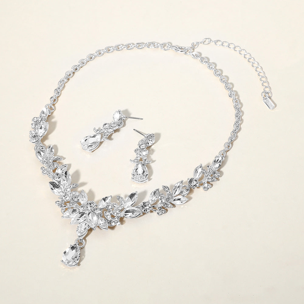 Teardrop Stone Cluster Pointed Marquise Stone Cluster Embellished Evening Necklace