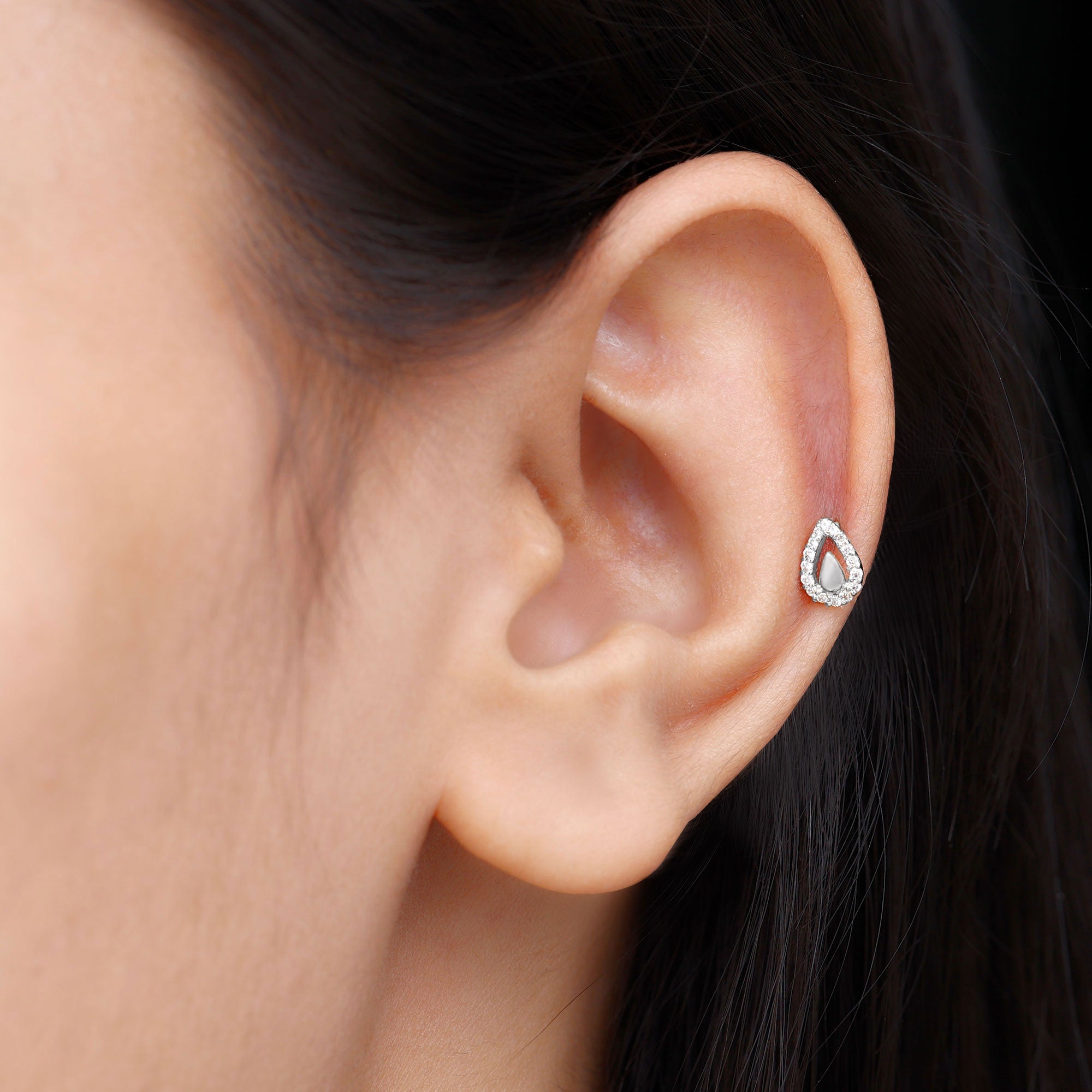 Certified Real Diamond Teardrop Helix Earring