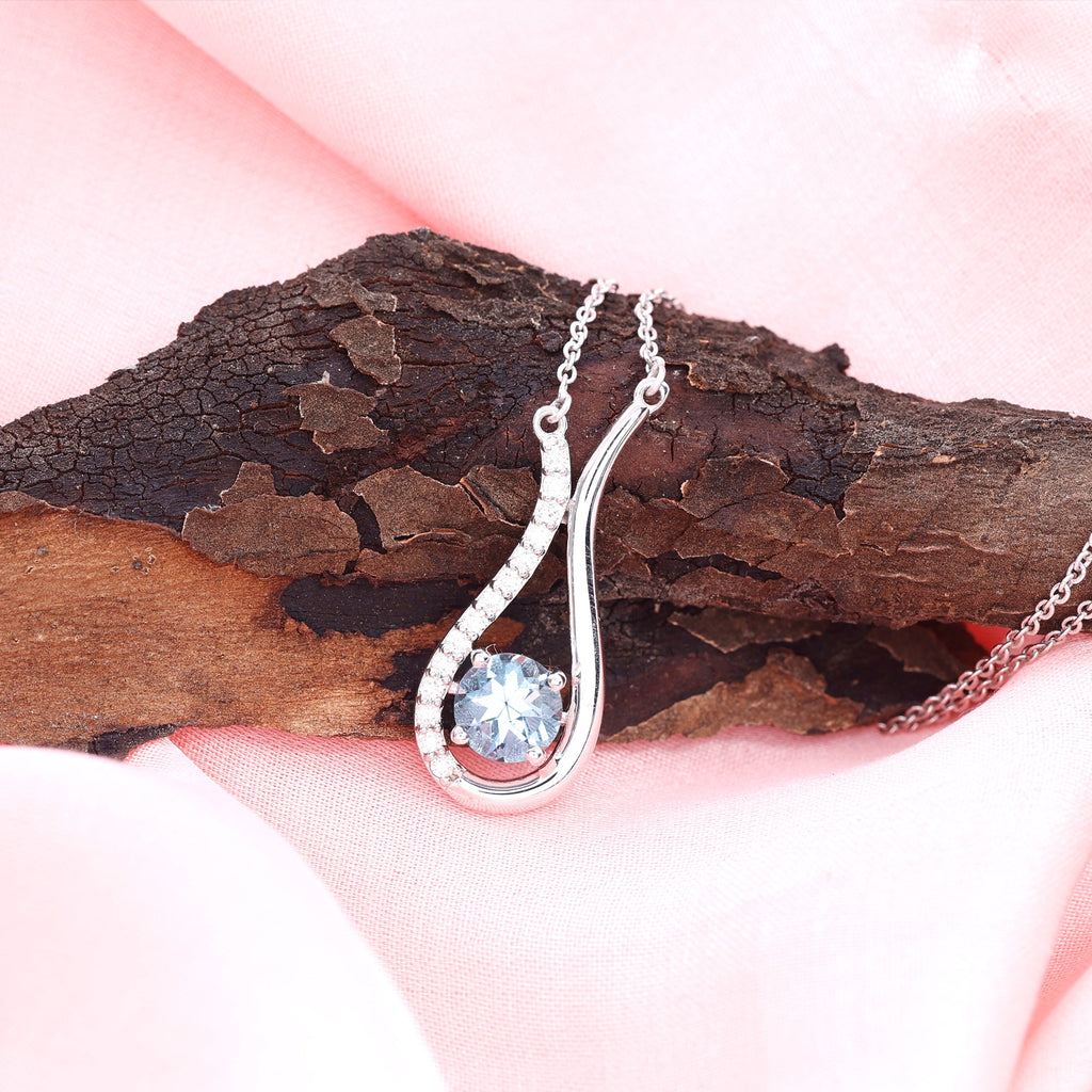 Real Aquamarine and Diamond Teardrop Necklace