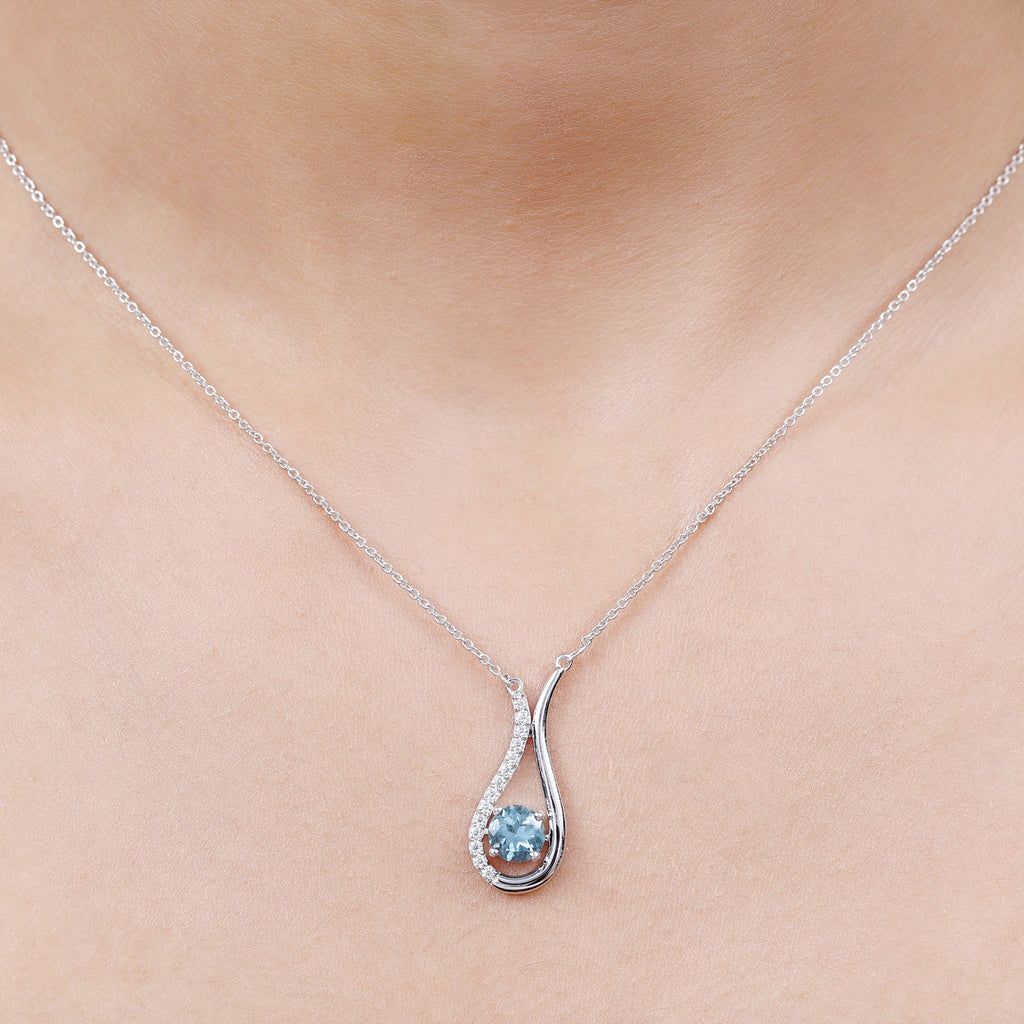 Real Aquamarine and Diamond Teardrop Necklace
