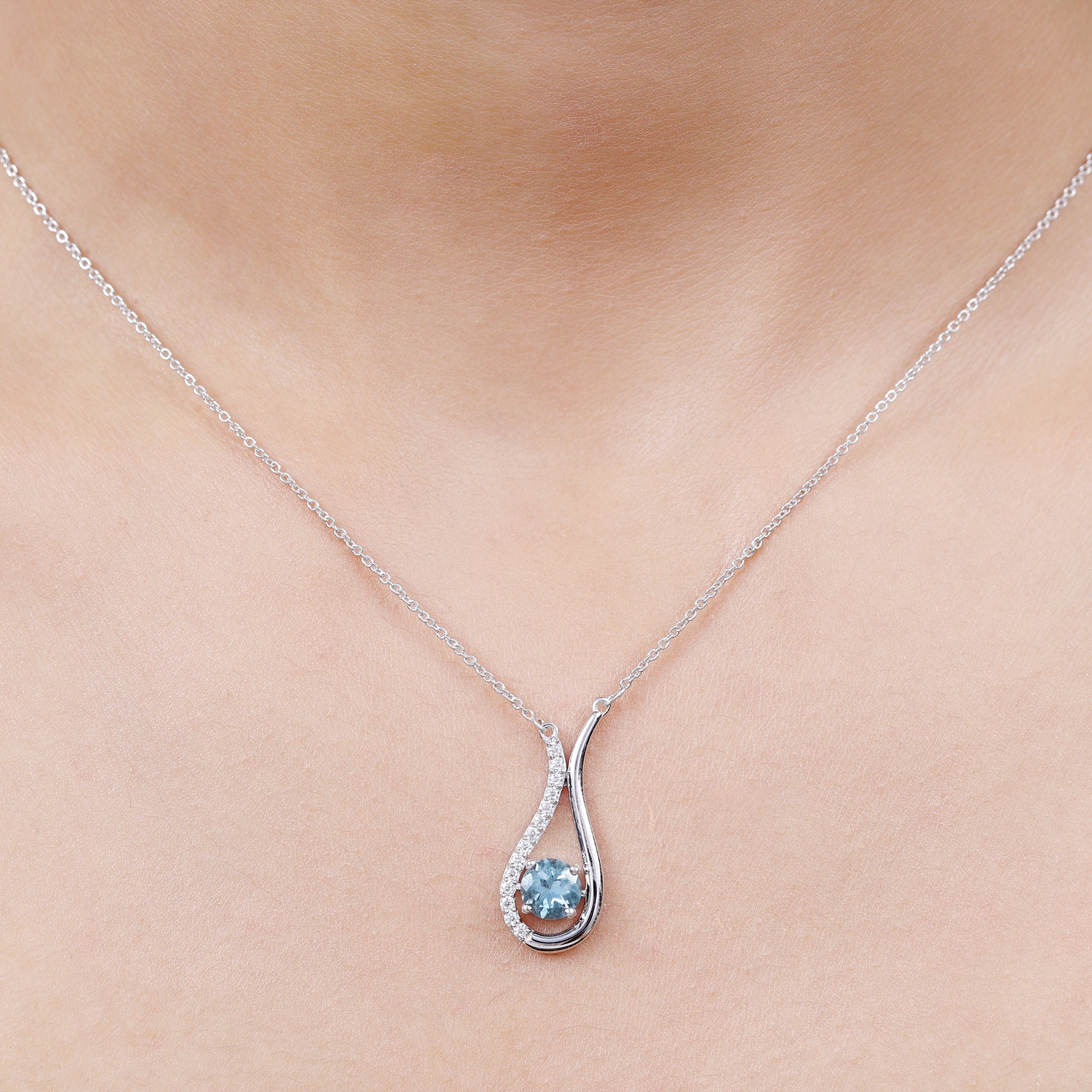 Real Aquamarine and Diamond Teardrop Necklace