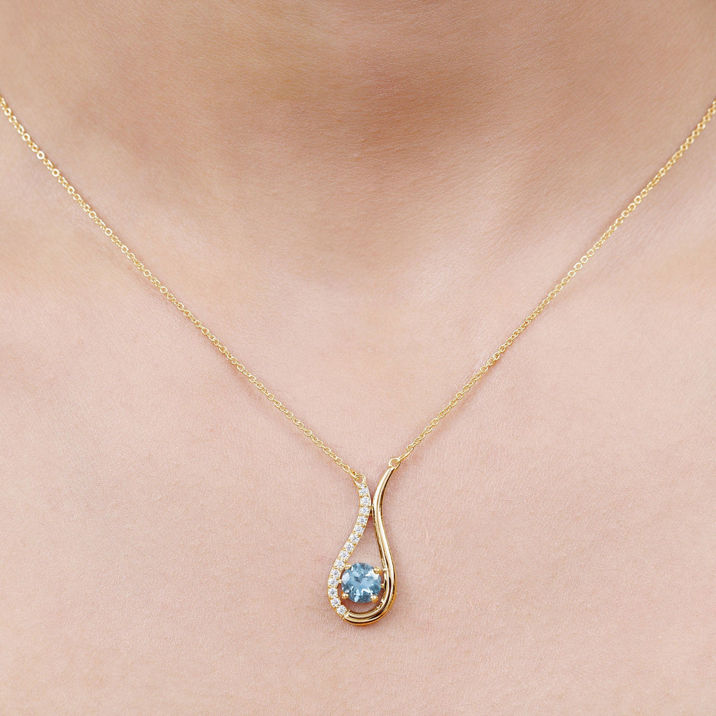 Real Aquamarine and Diamond Teardrop Necklace