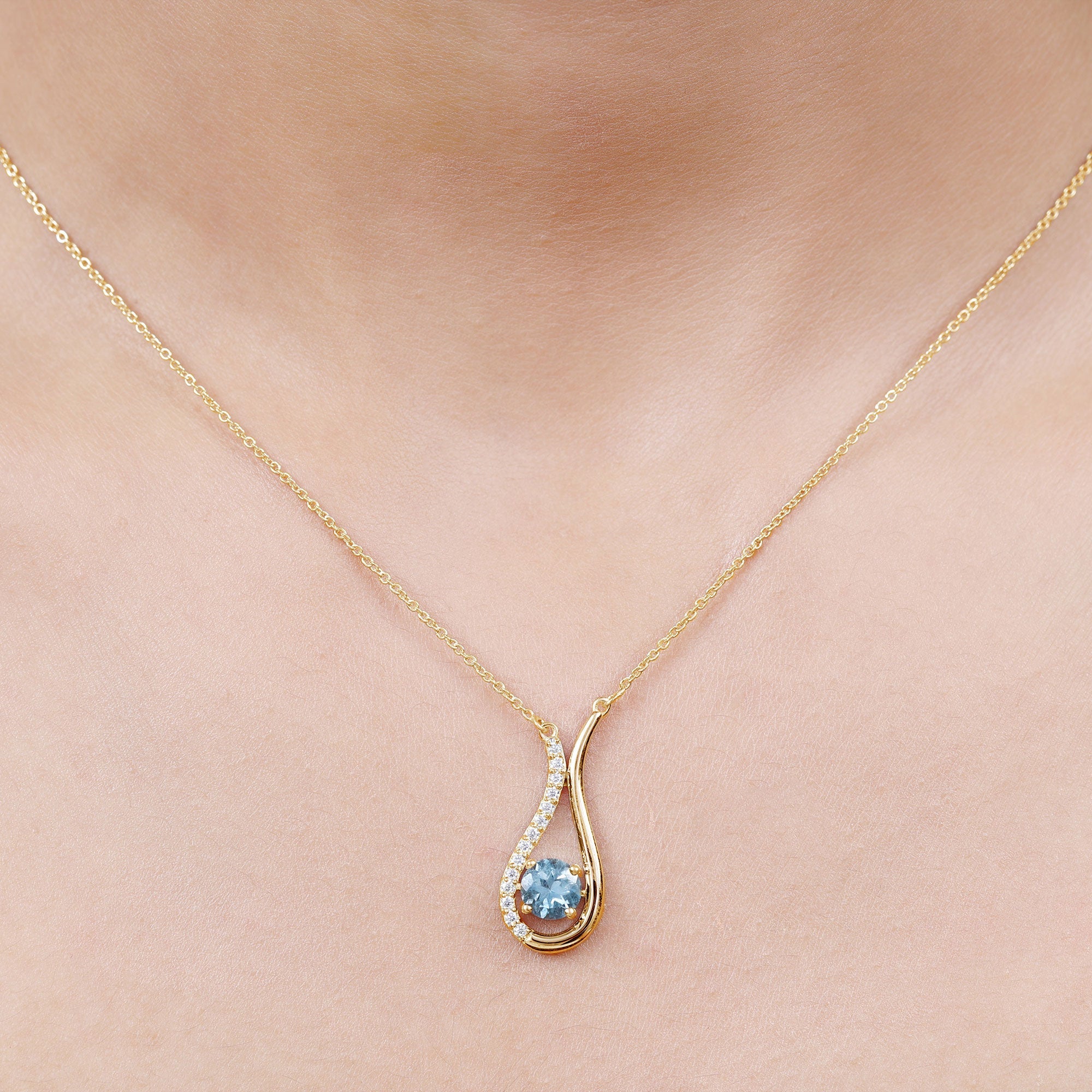 Real Aquamarine and Diamond Teardrop Necklace